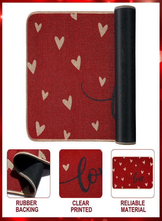 Jectivs Valentine's Day Kitchen Decorations Mats Set of 2,Red Love Heart Kitchen Rugs for Floor Non-Slip Rubber Rugs for Seasonal Valentines Anniversary Indoor Outdoor Home Kitchen Decor 17x29 and 17x47 Inch - Image 3