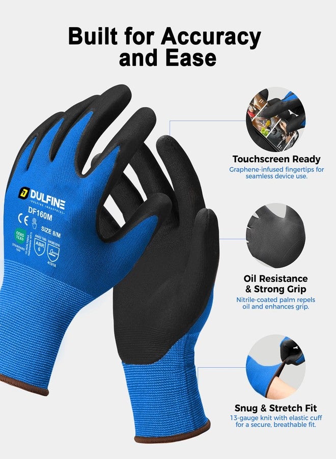 DULFINE 12 Pair Pack Micro Foam Nitrile Coated Safety Work Gloves Seamless Blue Mesh Nylon Gloves with Black Microfoam Nitrile Grip, Ideal for General Use, - Image 2