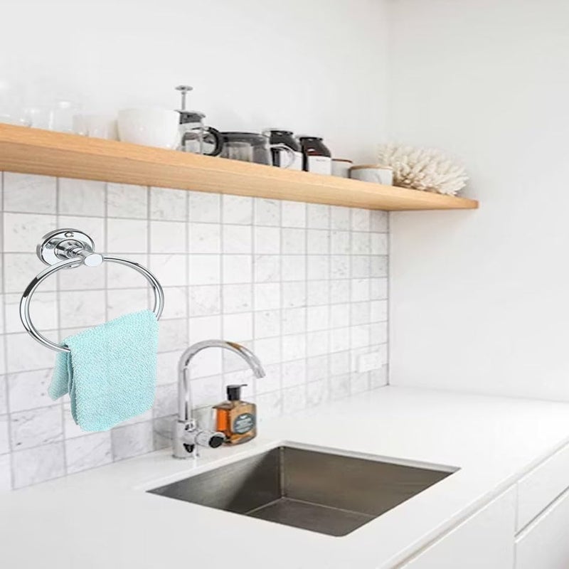 Cossimo Round Hand Towel Ring/Holder for Bathroom/Towel Hanger Washbasin and Napkin Holder Stand for Kitchen/Bathroom Accessroies - (Pack of 1), Stainless Steel - Image 3