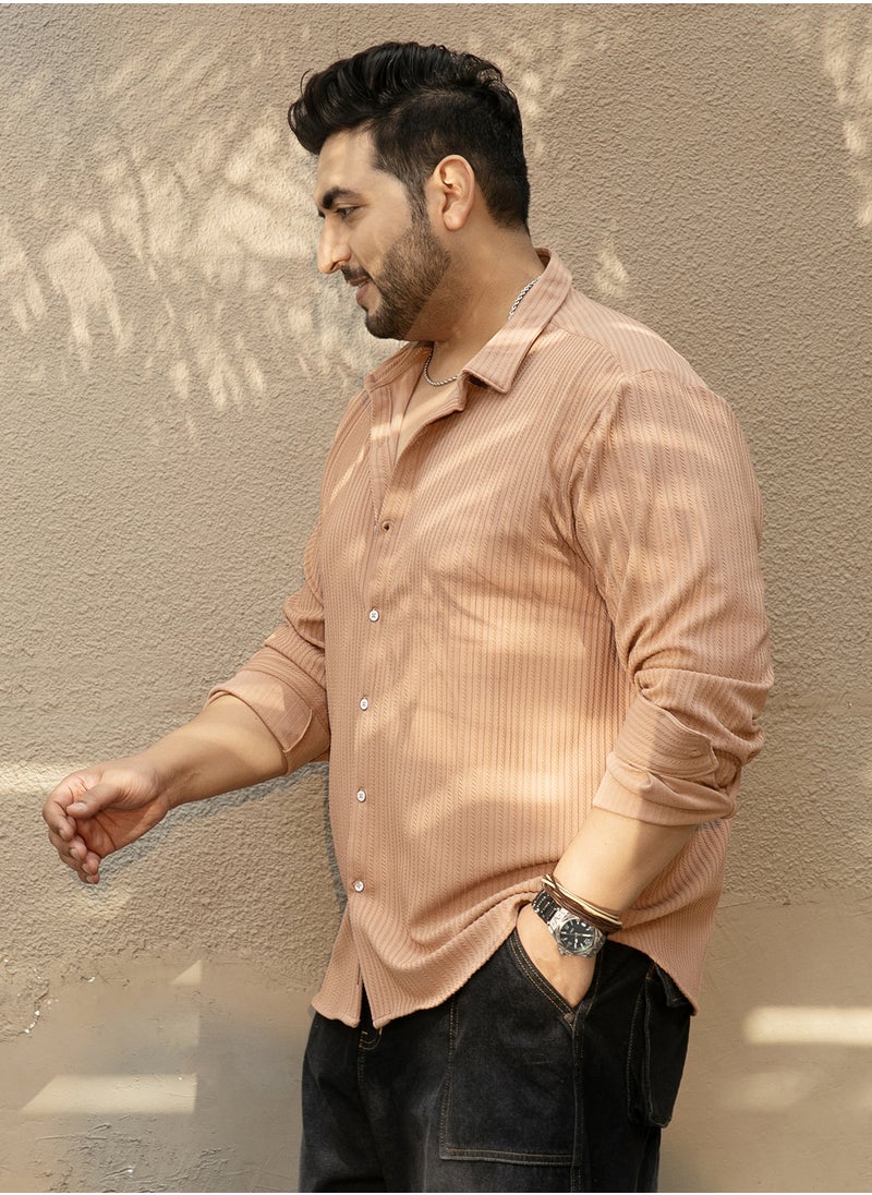 Instafab Plus Instafab Plus Men's Ash Brown Rope-Striped Tactile Shirt For Casual Wear | Spread Collar | Long Cuffed Sleeves | Button Closure | Plus Size Shirt Crafted With Comfort Fit For Everyday Wear  - Image 3