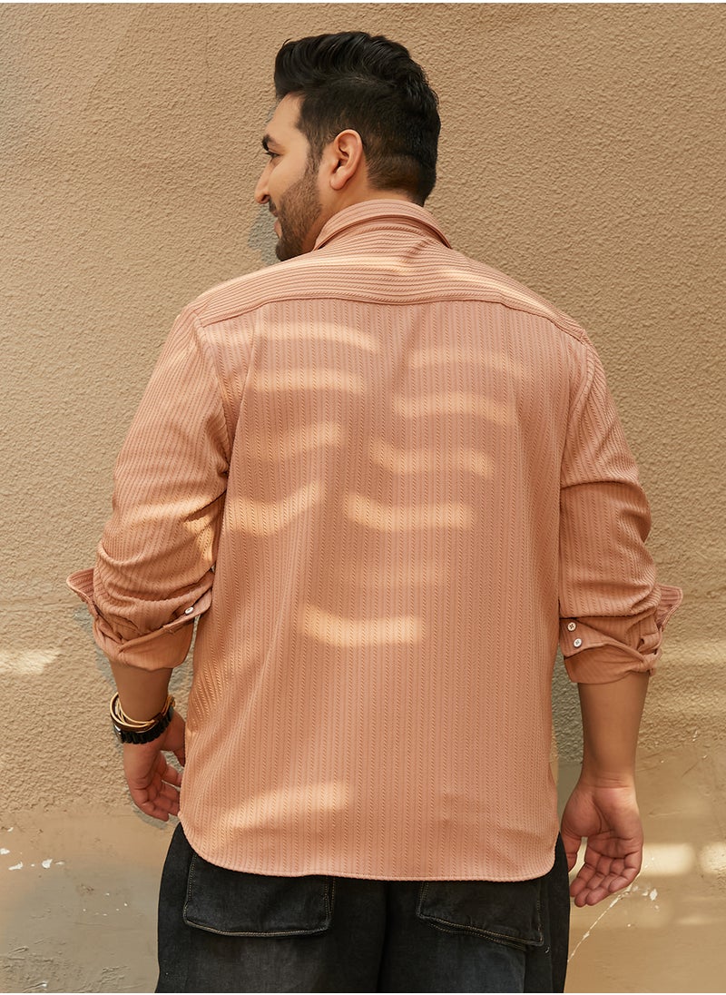Instafab Plus Instafab Plus Men's Ash Brown Rope-Striped Tactile Shirt For Casual Wear | Spread Collar | Long Cuffed Sleeves | Button Closure | Plus Size Shirt Crafted With Comfort Fit For Everyday Wear  - Image 5