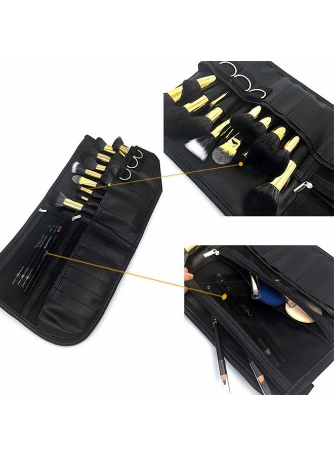 MSQ Makeup Brush Bag with Belt Multi Pocket Foldable Apron Pack Cosmetic Brush Pouch Holder Organizer with Adjustable Artist Belt Strap Best for Artist/Fashion Stylist(without brush) - Image 4
