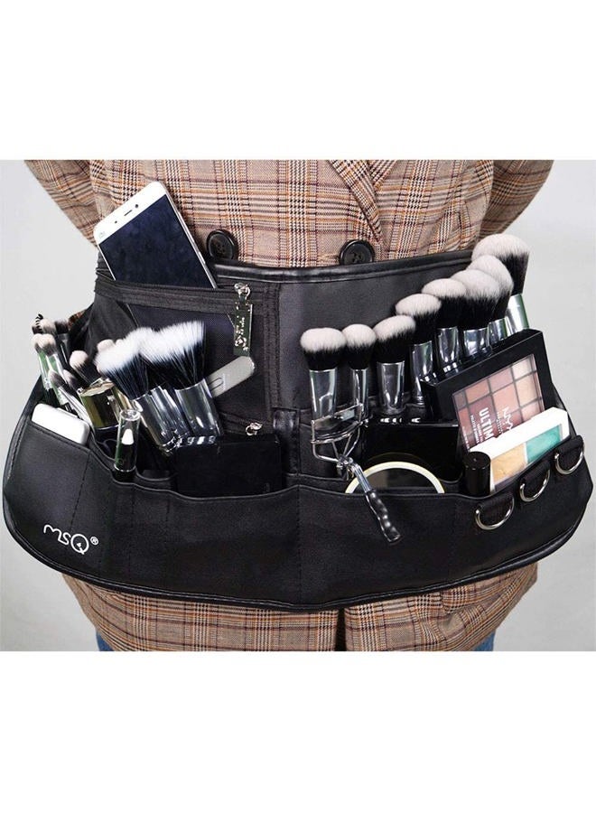 MSQ Makeup Brush Bag with Belt Multi Pocket Foldable Apron Pack Cosmetic Brush Pouch Holder Organizer with Adjustable Artist Belt Strap Best for Artist/Fashion Stylist(without brush) - Image 2
