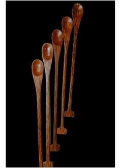 Vitacelli 5PCS 10 Inch Wooden Long Spoons, Kitchen Wooden Cooking Spoon, Korean Style Soup Spoons, Suitable for Eating Mixing Stirring, Soup Stews (Brown)  - Image 2