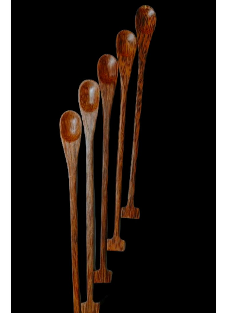 Vitacelli 5PCS 10 Inch Wooden Long Spoons, Kitchen Wooden Cooking Spoon, Korean Style Soup Spoons, Suitable for Eating Mixing Stirring, Soup Stews (Brown) - Image 2