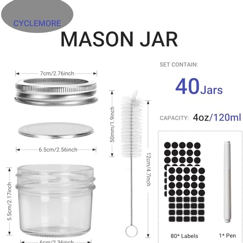 CycleMore 4oz Clear Mason Jars Small Glass Jar With Silver Separable Lids Mini Canning Jars for for Honey, Jam, Jelly, Wedding Favors, Kitchen Food Storage, Set of 40 - Image 2