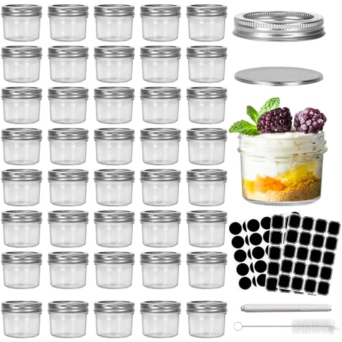 CycleMore 4oz Clear Mason Jars Small Glass Jar With Silver Separable Lids Mini Canning Jars for for Honey, Jam, Jelly, Wedding Favors, Kitchen Food Storage, Set of 40 - Image 1