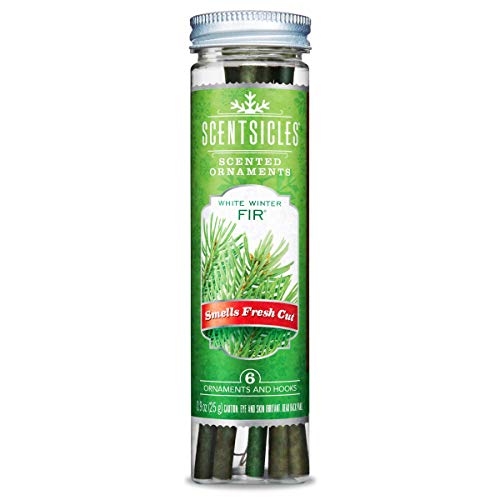 ScentSicles سنتسيكلز - 04314-024 زينة عيد الميلاد المعطرة لشجرة عيد الميلاد، معطر هواء طبيعي بالكامل (عطر شجرة الصنوبر البيضاء الشتوية) يتضمن 6 زينة وخطافات - Image 1