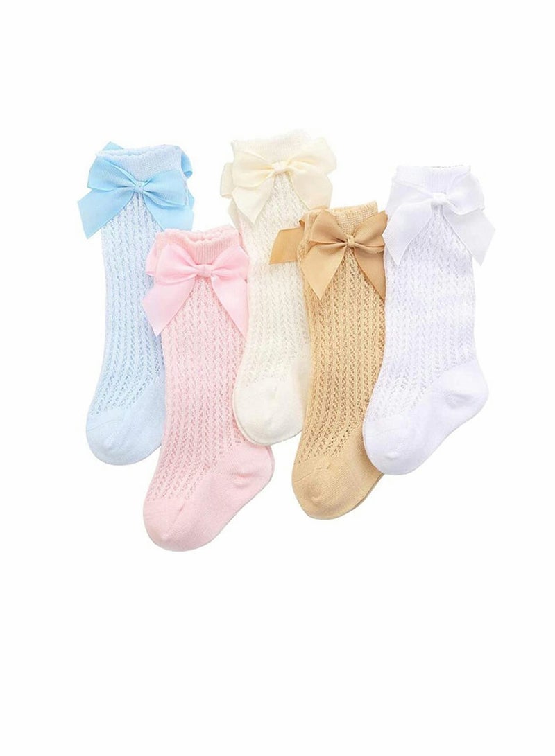 Breathable Knee High Socks for Baby Girls with Bowknot - Perfect for Dresses & Special Occasions - Image 1