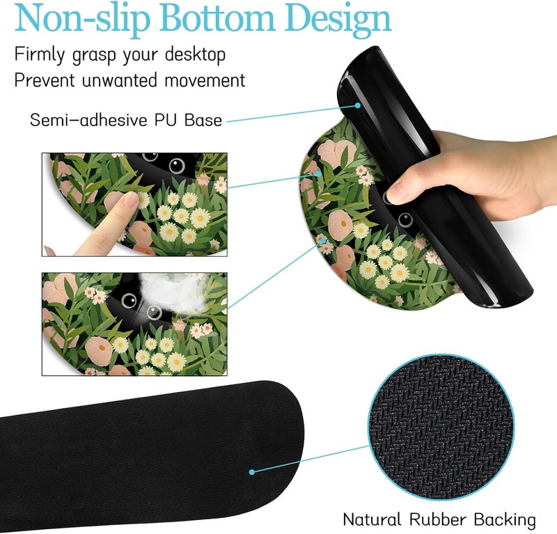 LIMKRIAN Cat Ergonomic Mouse Pad with Wrist Rest Desk Mat Set, Green Gaming Mouse Pad Wrist Support, Keyboard Mat Wrist Rest Cup Coaster Funny Office Decor - Image 5