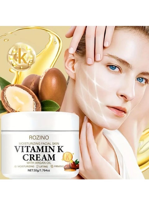 ROZINO Vitamin K Facial Cream with Argan Oil - Formaldehyde-Free Moisturizing & Firming Face Cream for All Types - Vitamin C Enriched, Daily Use Cream for & Hydrating, 50g/1.76oz