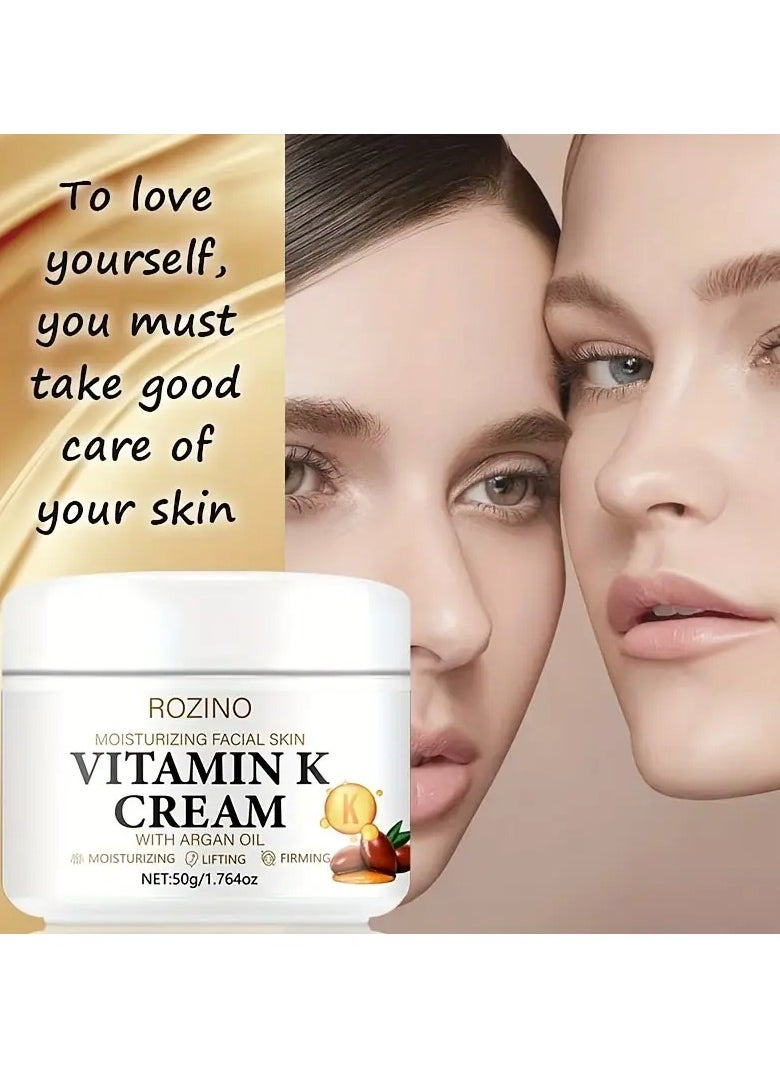 ROZINO Vitamin K Facial Cream with Argan Oil - Formaldehyde-Free Moisturizing & Firming Face Cream for All Types - Vitamin C Enriched, Daily Use Cream for & Hydrating, 50g/1.76oz