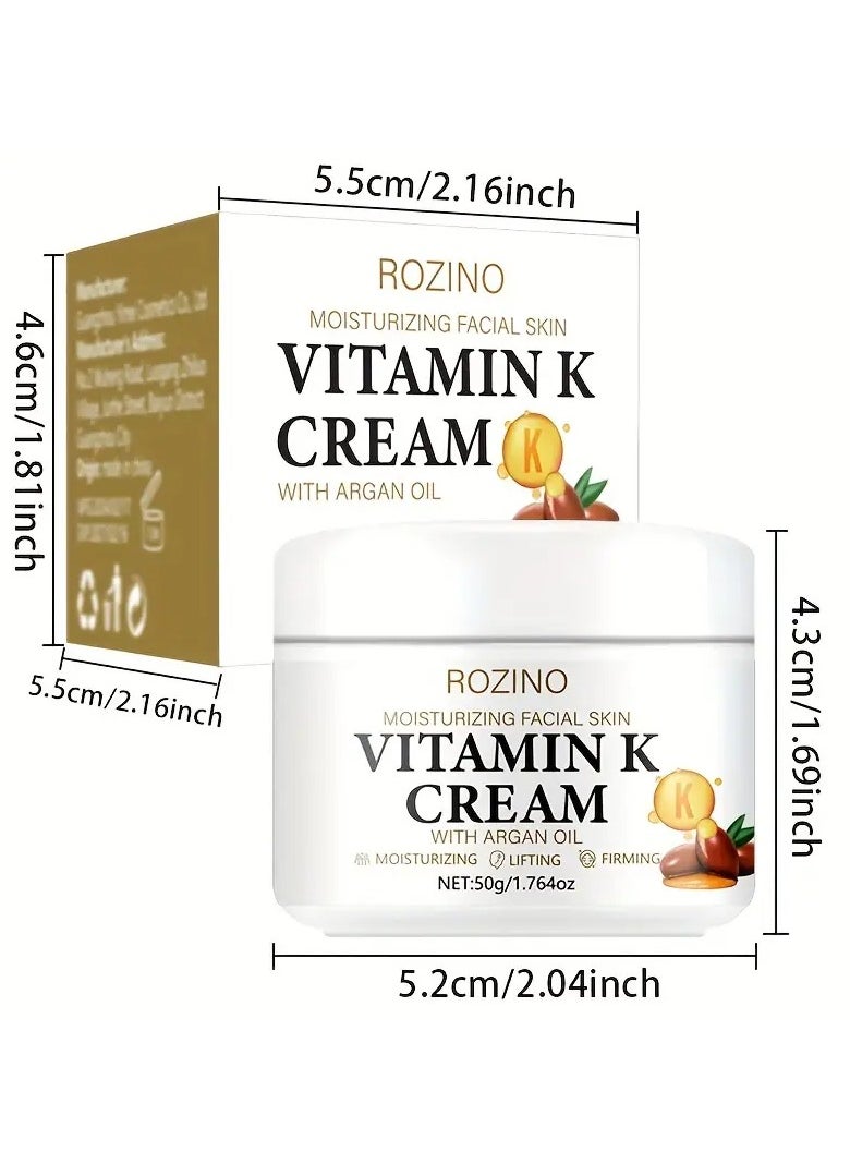 ROZINO Vitamin K Facial Cream with Argan Oil - Formaldehyde-Free Moisturizing & Firming Face Cream for All Types - Vitamin C Enriched, Daily Use Cream for & Hydrating, 50g/1.76oz