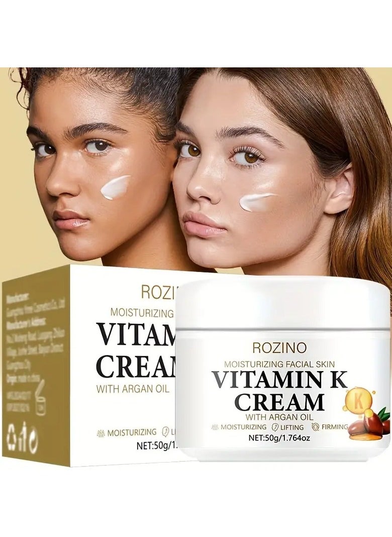ROZINO Vitamin K Facial Cream with Argan Oil - Formaldehyde-Free Moisturizing & Firming Face Cream for All Types - Vitamin C Enriched, Daily Use Cream for & Hydrating, 50g/1.76oz