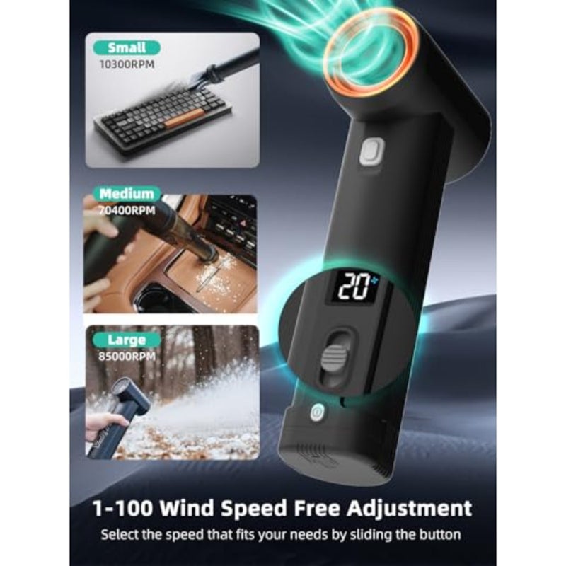 Car Dryer Air Blower for automotive drying, lawn care patio cleaning; ABS plastic body, black color; 785W max power, 205MPH wind speed, 54W fast charging, 6×4000mAh batteries - Image 4
