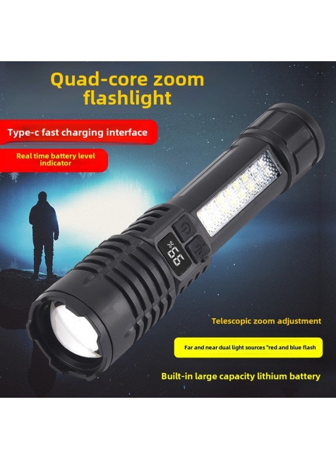 Hot-selling Multi-function Upgrade Cutter Safety Hammer Hook Strong Light Charging Digital Warning Zoom Flashlight-Color:Sj004—2 (hook Type)  - Image 1