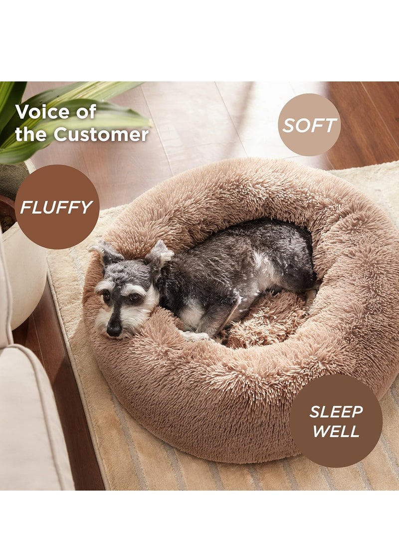 Donut Style Soft Plush Pet Bed Brown 60 x 60cm