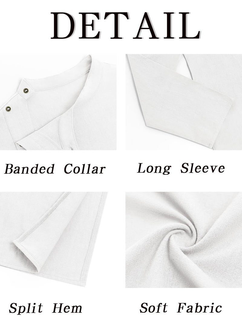 Mens Kaftan Thobe Robe Long Sleeve Cotton Henley Shirt Casual Muslim Gown Salwar Kurta  - Image 5