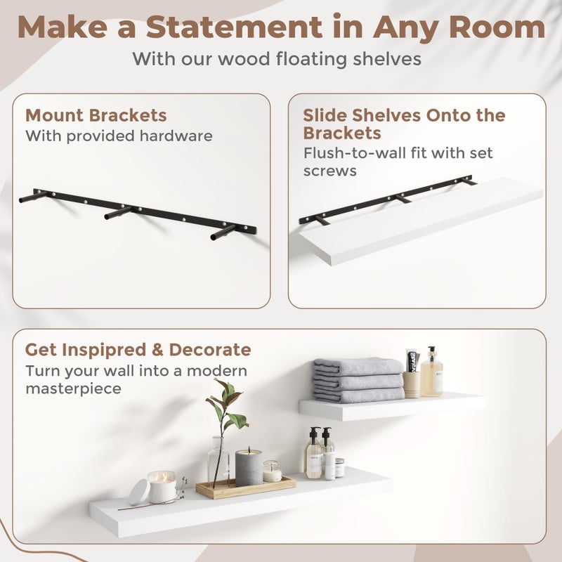 Marsmiles Floating Shelves for Wall with Invisible Brackets, Wall Mounted Engineered Wood Shelves with Wood Grain for Living Room, Bedroom, Bathroom, Kitchen Decor and Storage, Oak, 48"L Set of 2, White - Image 5