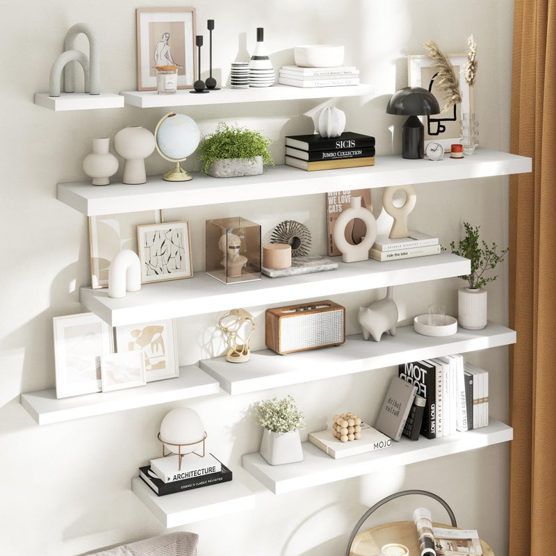 Marsmiles Floating Shelves for Wall with Invisible Brackets, Wall Mounted Engineered Wood Shelves with Wood Grain for Living Room, Bedroom, Bathroom, Kitchen Decor and Storage, Oak, 48"L Set of 2, White - Image 2