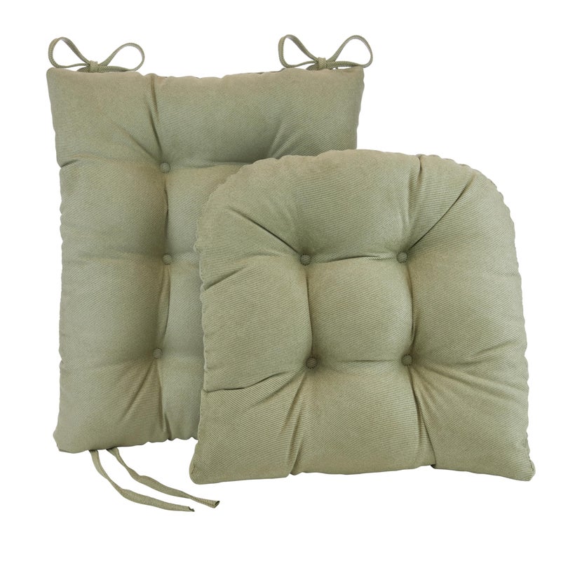 Klear Vu Omega NonSlip Rocking Chair Cushion Assembled in USA Thick Tufted Design Includes Seat Pad  Back Pillow with Ties 17x17 Inches 2Piece Set Twillo Thyme 2 Count