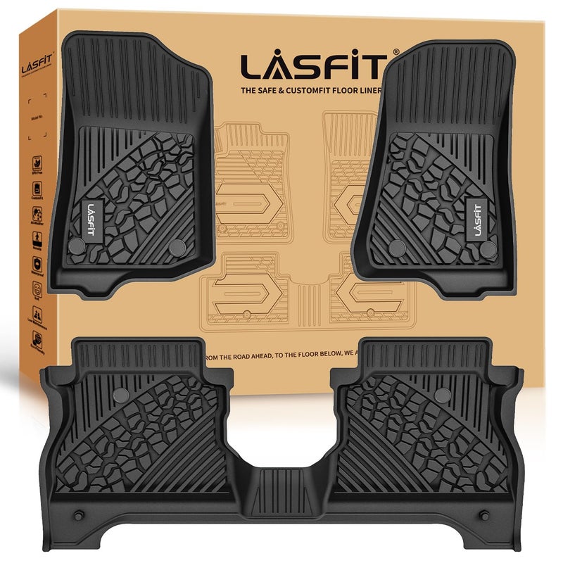 LASFIT Floor Mats for Jeep Gladiator JT 20202024 2025 All Weather TPE Custom Fit Pickup Truck Mats Floor Liners 1st 2nd Row Black