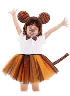Mordely Girls Tiger Costume Set with Tutu Skirt, Headband, Tail, Bow Tie - Cute Animal Role Play Accessories for Parties & Dress-Up  - Image 2