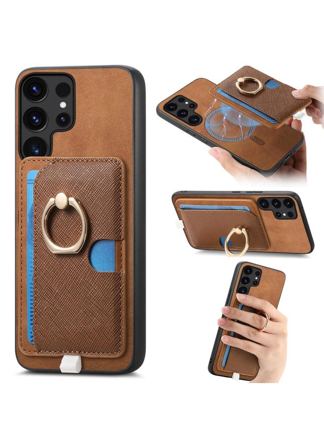 S-TOP Case For Samsung Galaxy S24 Ultra 5G Retro Cross Leather Ring Side Insert Card Bag MagSafe Phone Case - Image 1