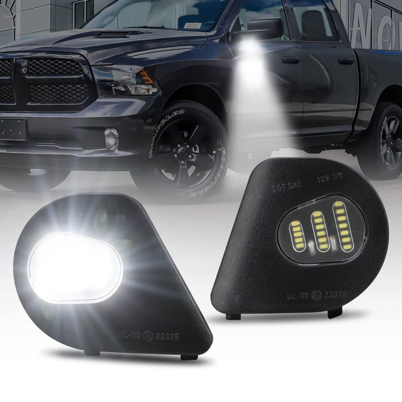 Bestview Puddle Lights for 20102018 Dodge Ram 1500 2500 Accessories Towing Mirror Lights Ram 3500 4500 5500 Pickup TrucksLED Side Under Mirror Puddle LED Lamp Assembly6000K White2 pcs