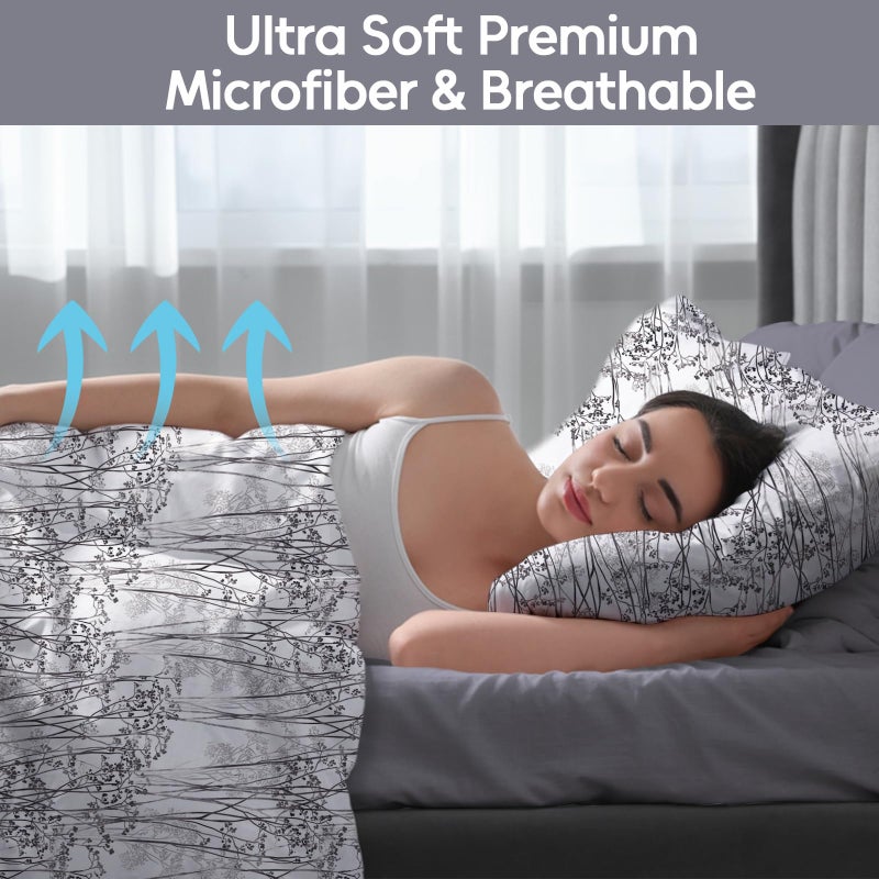 LONAVA King Size Bed Sheet Set, 6 Piece, Deep Pocket Dark Grey Fitted Sheet, Comfy & Breathable Patterned Flat Sheets, Premium Microfiber, Misty Forest Printed - Image 2