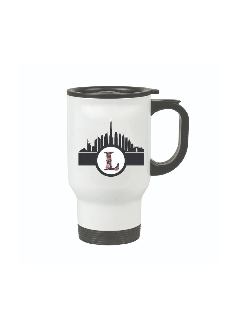 Initial Monogram Travel Mug with Dubai Skyline Design - Travel-Friendly - Monogram Gift - Perfect for Coffee and Tea - Dubai Skyline Travel Mug - Image 2