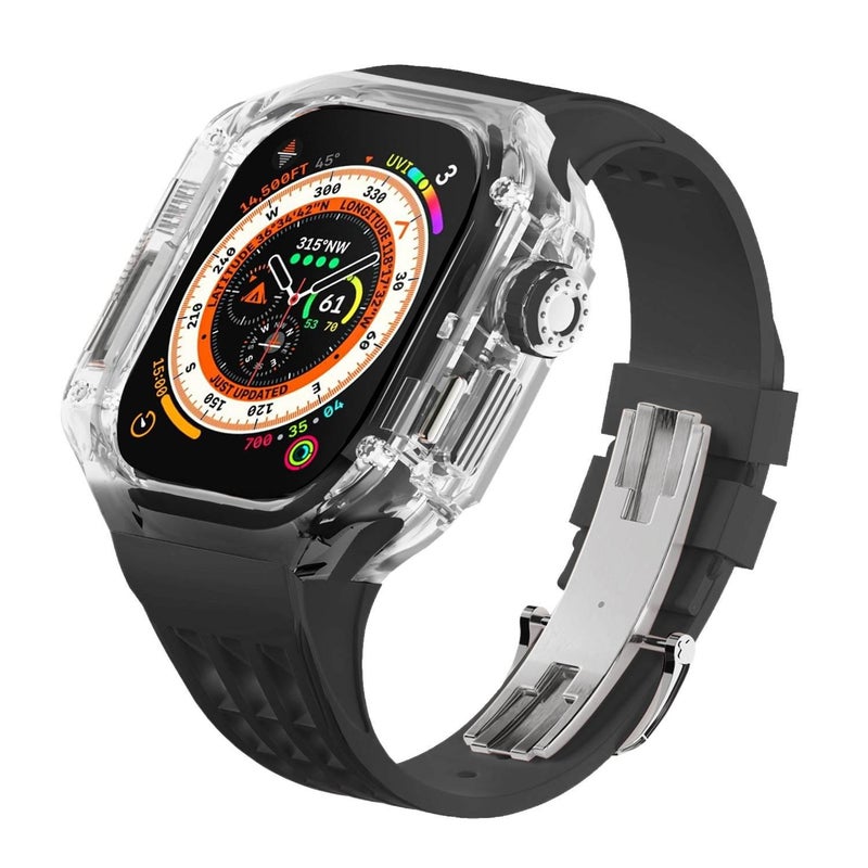 سوار ساعة ذكية باللون أسود قابل للتعديل سوار رياضي من السيليكون متوافق مع Apple Watch 42/44/45/49mm بملاءمة قابلة للتعديل وحزام بديل - Image 1