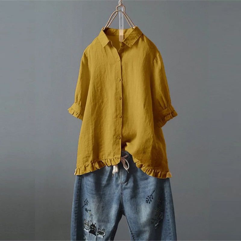 Women's Cotton Linen Short Sleeve Blouse - Image 2