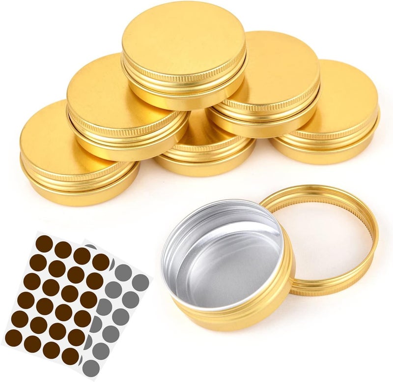 Liyar Aluminum Metal Tins 1 Ounce 48 Pack Round Tin Containers Storage Tins Metal Jars Empty Lip Balm Containers Small Containers with lids,Gold 