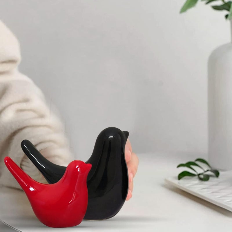 CRAFTOMANIC مجموعة تماثيل طيور ريسين كيوت من كرافتومانك - تمثال عائلة الحمام - 2 قطعة - ديكور للغرفة - 5.4 بوصة - أحمر وأسود - Image 2