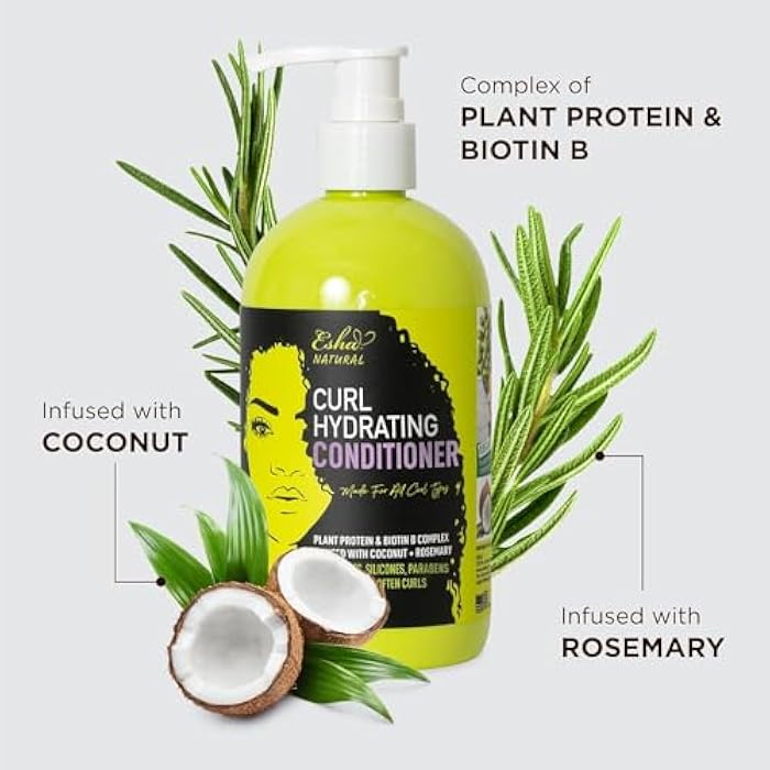 Esha Girl Natural – Curl Hydrating Conditioner - Moisturize 3C & 4C Curls with Coconut & Rosemary Oils, Biotin - Tropical Fruit Scent (12 Oz.) - Image 5