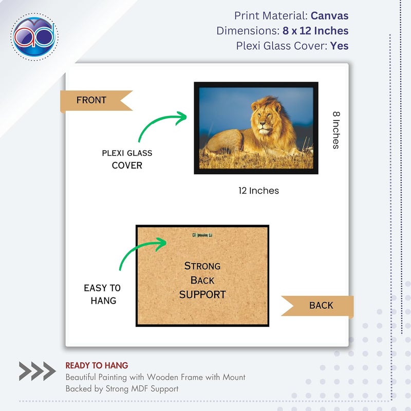 Mad Masters Mad Masters Lion Wild Animal Painting Aesthetic Hanging Photo Frame Decorative Item Home Decoration and Wall Decor for Living Room and Bedroom MM 2416 8x12 Inch Canvas With Plexi Glass  - Image 2