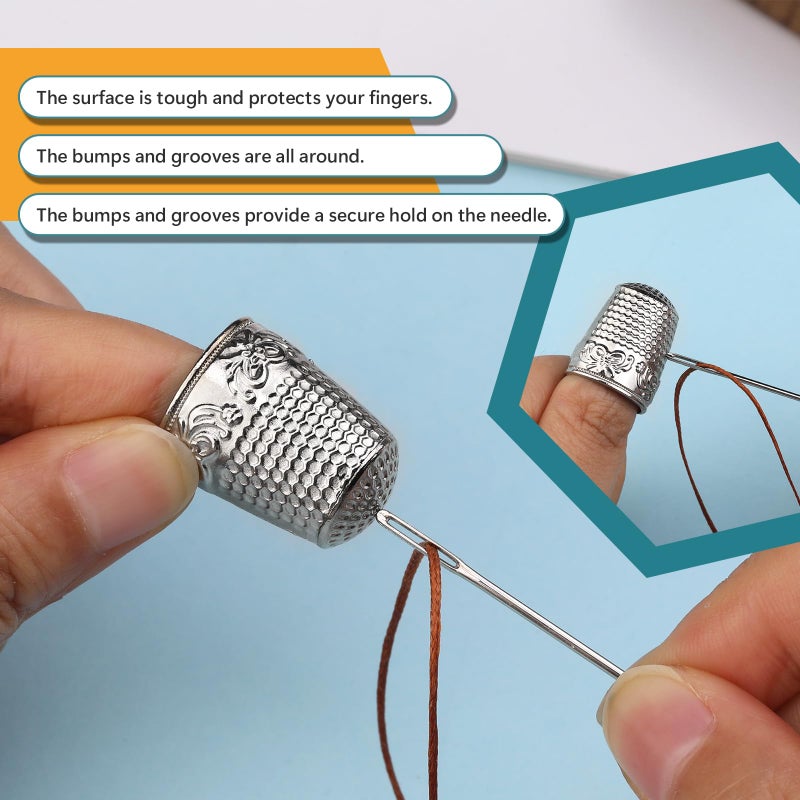 ZMAAGG 4PCS Sewing Thimbles for Hand Sewing, Metal Finger Protector, Quilting Craft Accessories for Knitting Needlework DIY Tools - Image 3