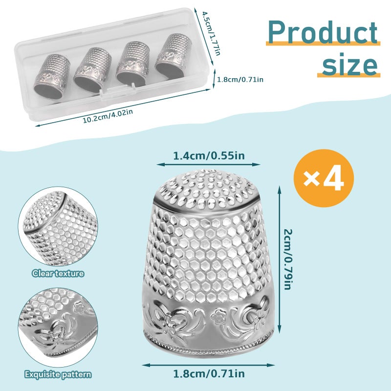 ZMAAGG 4PCS Sewing Thimbles for Hand Sewing, Metal Finger Protector, Quilting Craft Accessories for Knitting Needlework DIY Tools - Image 2