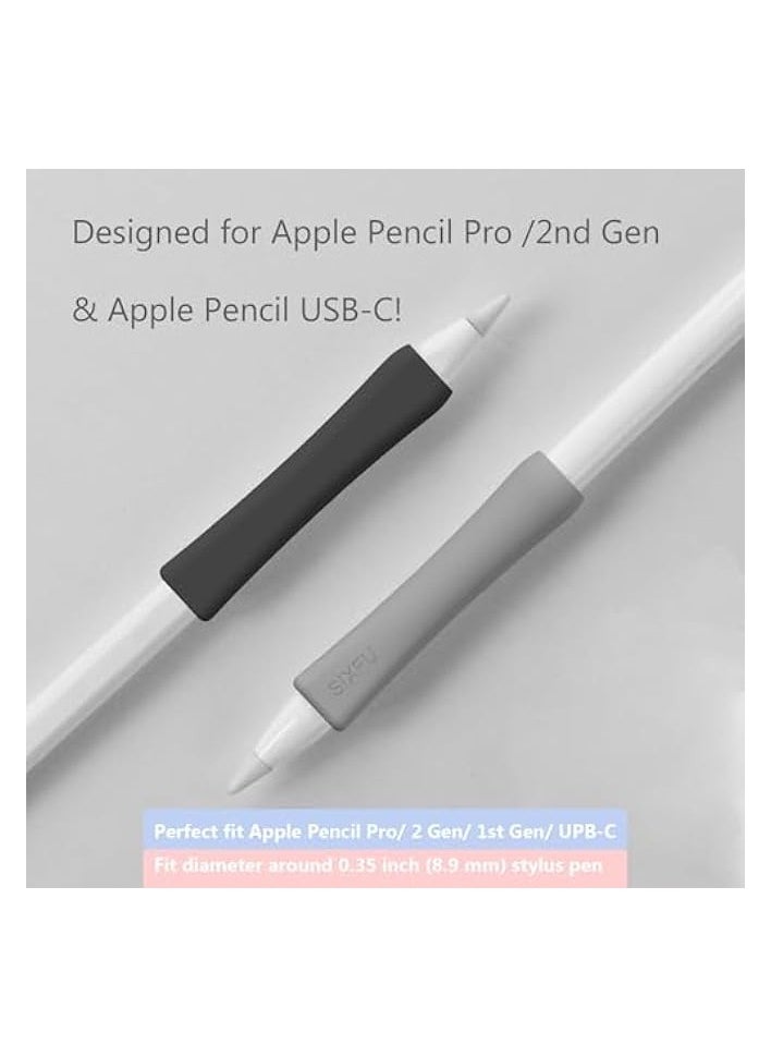 PROMASS - Grip Designed for Apple Pencil 2nd Generation/Apple Pen USB-C, 2 PCS Premium Silicone Multifunctional Grip for iPad Pencil Stylus Pen (Black,Gray) - Image 1