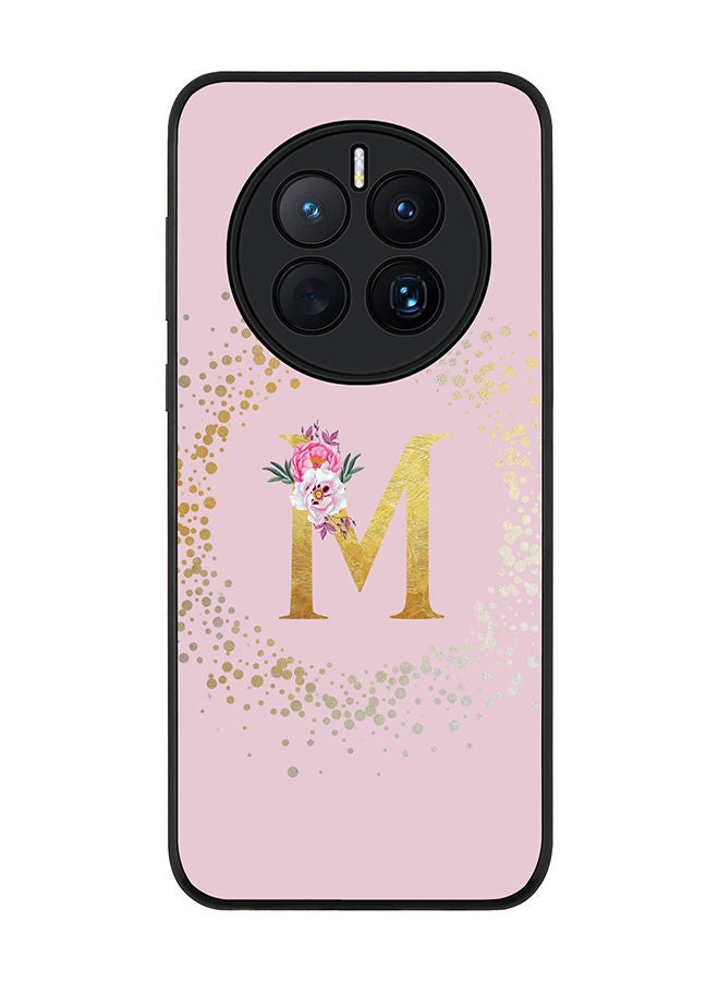 Stylizedd Rugged Black edge case for Huawei Mate 50 Slim fit Soft Case Flexible Rubber Edges TPU Gel Thin Cover - Custom Monogram Initial Letter Floral Pattern Alphabet - M (Pink) - Image 1