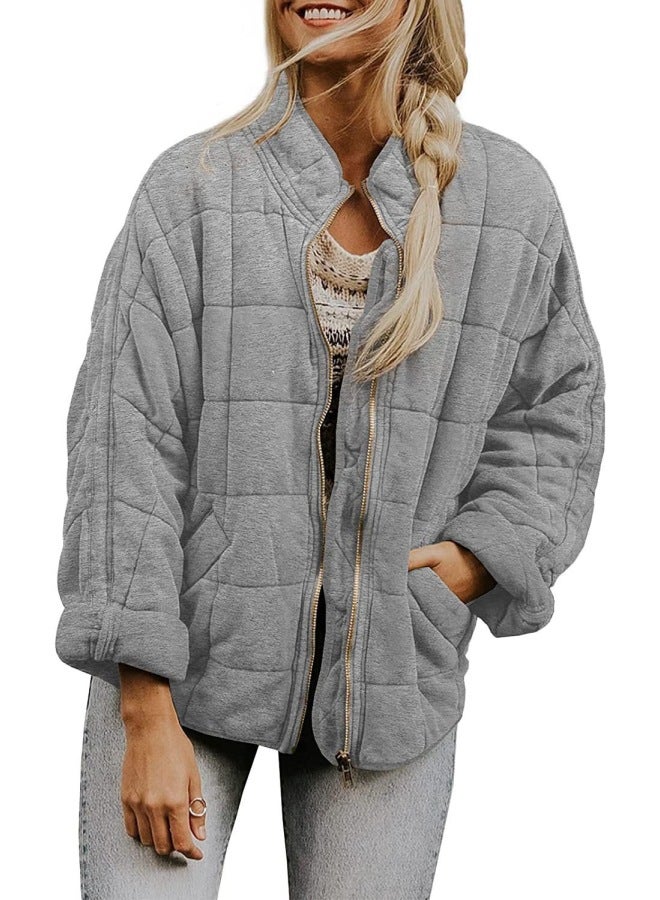 Pure Color Stand-up Collar Cotton Jacket European And American Women's Loose Long-sleeved Flap Pocket Pants Jacket
