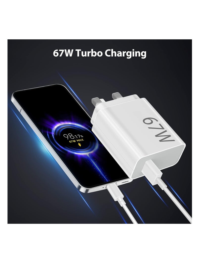 Beauenty 67W USB Plug Turbo Charger for Xiaomi, Fast Charger Plug with USB C Turbo Charging Cable,Charger Adapter for Redmi Note 14/13/12/11/10 Pro/Mi 14/13T/12X/11T/Pad 7/7 Pro/Pad 6/POCO X7/X6/X5 - Image 2