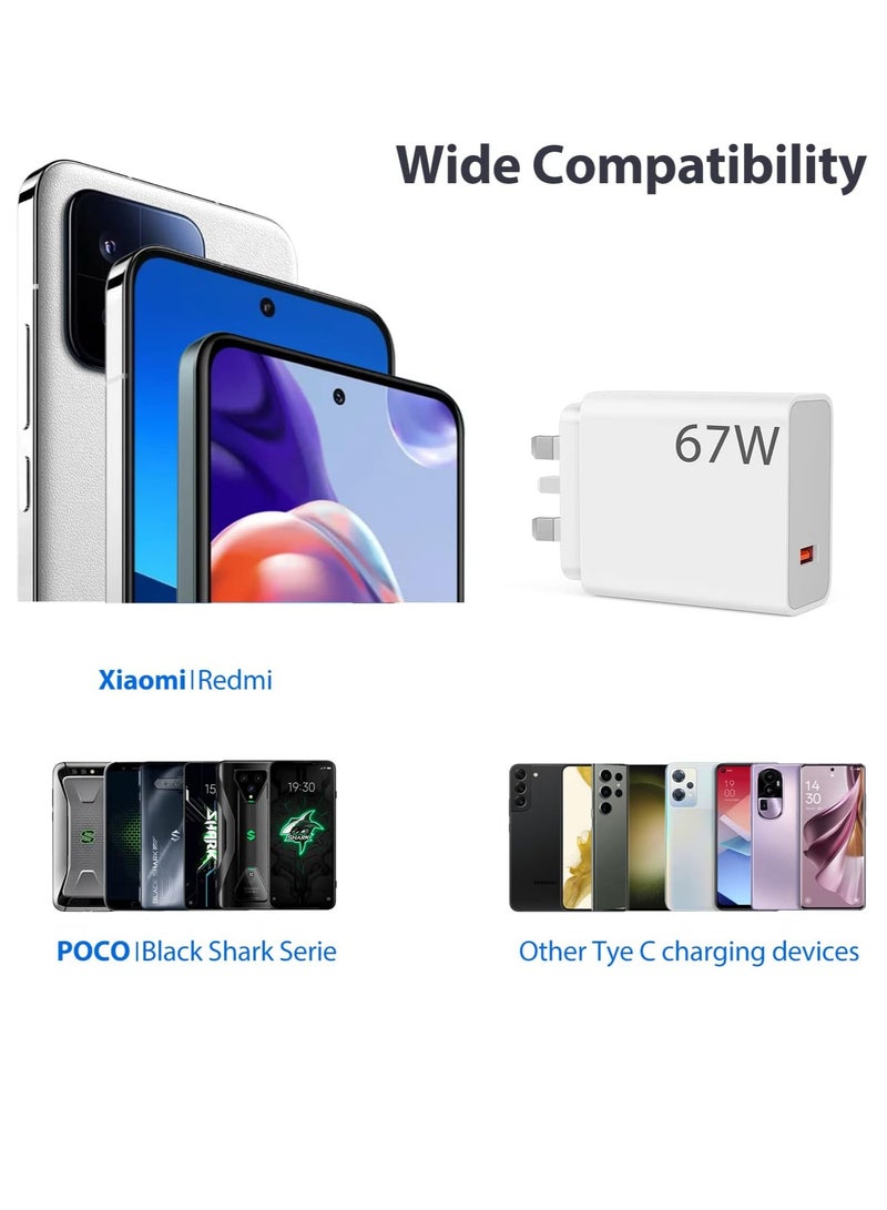Beauenty 67W USB Plug Turbo Charger for Xiaomi, Fast Charger Plug with USB C Turbo Charging Cable,Charger Adapter for Redmi Note 14/13/12/11/10 Pro/Mi 14/13T/12X/11T/Pad 7/7 Pro/Pad 6/POCO X7/X6/X5 - Image 5