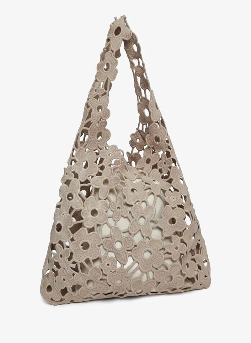 ستايلي Beige Floral Crochet Tote Bag
