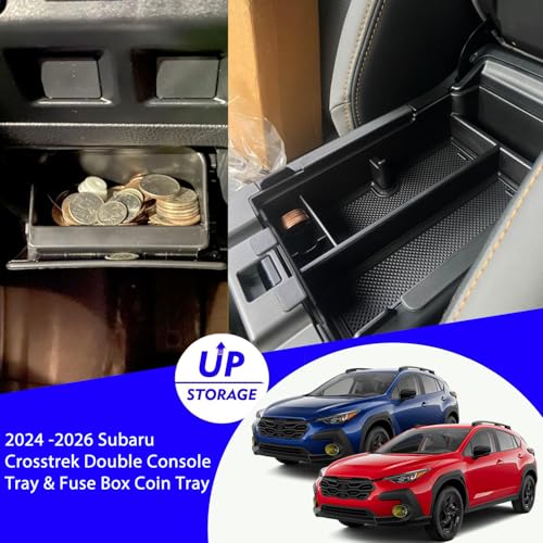 XXCIWP 2Pack 2025 Crosstrek Center Console Organizer & Fuse Box Coin Container Storage Tray for 2024 2025 2026 Subaru Crosstrek Hybrid Armrest Storage Box Crosstrek 2025 Accessories Storage Box Double Layer - Image 2