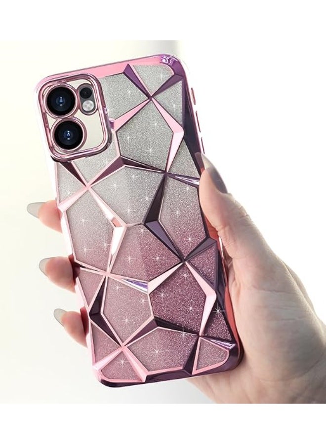 Compatible with Oppo Reno13 F/Reno 13F Case Plating Bling Gradient Glitter Clear Cover Soft TPU Silicone Cute Camera Protection Shockproof Back for Women Girls Case - Pink