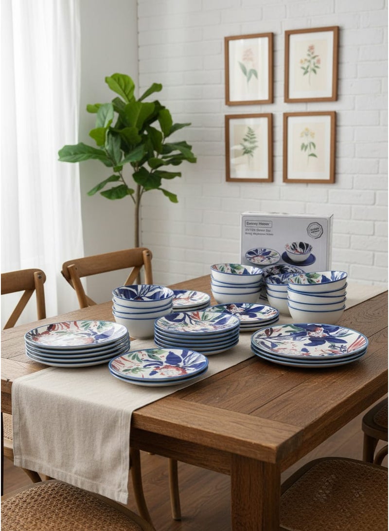 داني هوم طقم عشاء سيراميك أبيض مزهر مكون من 24 قطعة 103-SF17-24T - Image 1