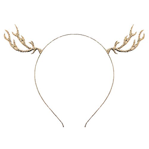 YAXAMING Reindeer Antler Headband Christmas Deer Antler Hairband Fawn Horn Hair Bands Women Girls Hair Hoop Headdress Headwear Headpiece Party Decoration Cosplay Costume Cute Handmade Hair Accessories Golden - Image 1