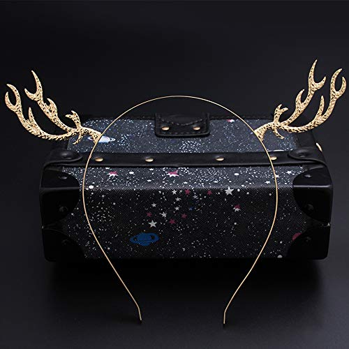 YAXAMING Reindeer Antler Headband Christmas Deer Antler Hairband Fawn Horn Hair Bands Women Girls Hair Hoop Headdress Headwear Headpiece Party Decoration Cosplay Costume Cute Handmade Hair Accessories Golden - Image 5